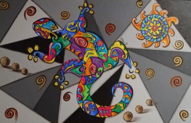 Pittura intitolato "Esprit salamandre" da Cindy Fontana, Opera d'arte originale, Acrilico Montato su Telaio per barella in l…