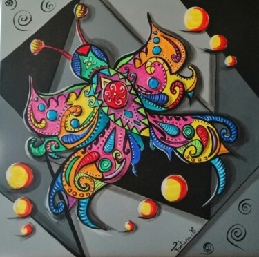 Painting titled "Papillon" by Cindy Fontana, Original Artwork, Acrylic Mounted on Wood Stretcher frame