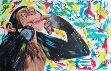 Ζωγραφική με τίτλο "Malin comme un singe" από Cindy Fontana, Αυθεντικά έργα τέχνης, Ακρυλικό Τοποθετήθηκε στο Ξύλινο φορείο…
