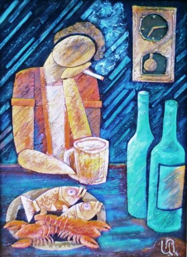 Painting titled "Մենակ մարդը/одиноки…" by Artyom Ghazaryan, Original Artwork, Oil