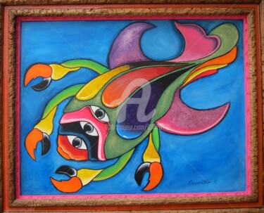 Pintura titulada "Alebrije pez/cangre…" por Ocarrillo, Obra de arte original, Oleo