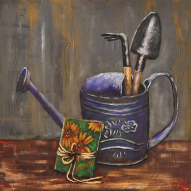 Arrosoir Jardin Provence Nature / Still lGarden watering can Painting titled "Arrosoir Jardin Pro…" by Irina Telius, Original Art, Acrylic