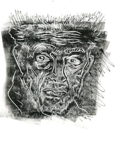 Druckgrafik mit dem Titel "Man" von Victor Shefer, Original-Kunstwerk, Linoldrucke