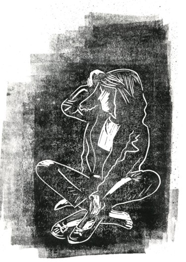 Отпечатки и Гравюры под названием "Girl on the grass" - Victor Shefer, Подлинное произведение искусства, Линогравюры