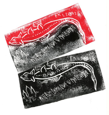 Gravures & estampes intitulée "Exlibris - The Malb…" par Victor Shefer, Œuvre d'art originale, Linogravures