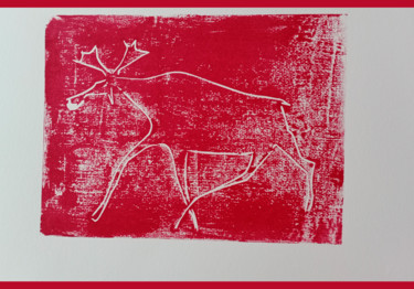 Estampas & grabados titulada "Moose" por Victor Shefer, Obra de arte original, Linograbados