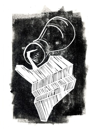 Druckgrafik mit dem Titel "Молоко на ступенях 2" von Victor Shefer, Original-Kunstwerk, Linoldrucke