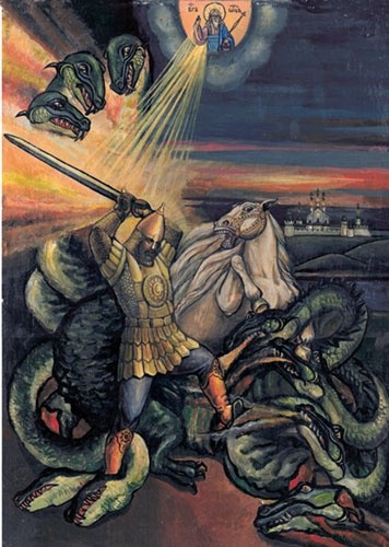Painting titled "Святогор - былины" by Olga Vlasova, Original Artwork