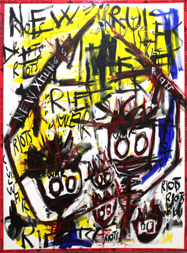 Ζωγραφική με τίτλο "Riots & Riotters" από 0xec6d0, Αυθεντικά έργα τέχνης, Ακρυλικό Τοποθετήθηκε στο Ξύλινο φορείο σκελετό