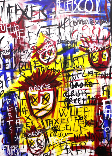 「The Euro (€) Fiasco」というタイトルの絵画 0xec6d0によって, オリジナルのアートワーク, アクリル ウッドストレッチャーフレームにマウント