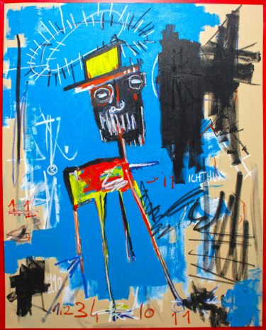 Painting titled "L'Homme Moderne" by 0xec6d0, Original Artwork, Acrylic Mounted on Wood Stretcher frame