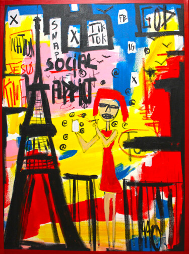 Schilderij getiteld "Parisienne" door 0xec6d0, Origineel Kunstwerk, Acryl Gemonteerd op Frame voor houten brancard