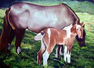Pintura intitulada "Mãe Com Filhote" por Miranda, Obras de arte originais