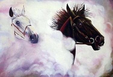 Pintura intitulada "Cavalos em Fumaça" por Miranda, Obras de arte originais