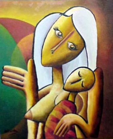 Pintura intitulada "Maddona com filho" por Miranda, Obras de arte originais