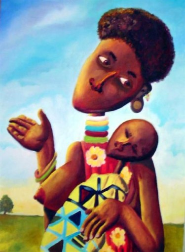 Pintura intitulada "Madonna Africana" por Miranda, Obras de arte originais