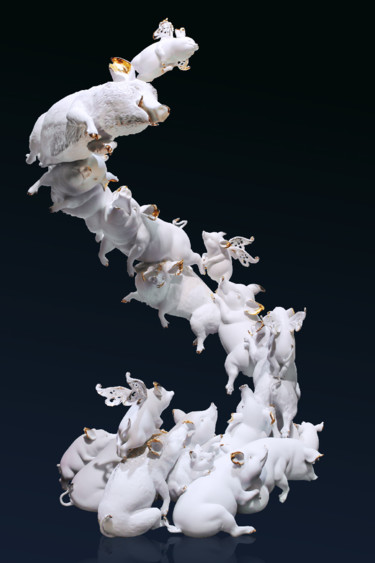 Skulptur mit dem Titel "The Harmonious Fami…" von H Shen, Original-Kunstwerk, Keramik