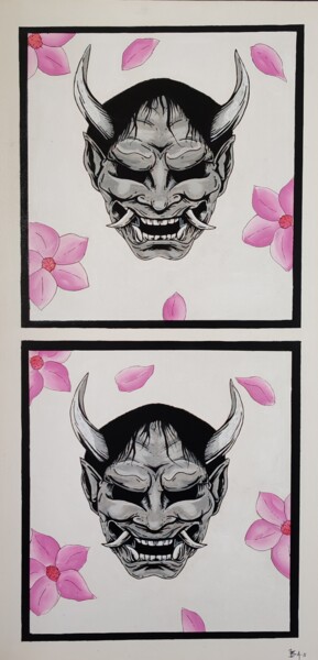 Painting titled "Hannya 2 times" by 13a, Original Artwork, Acrylic