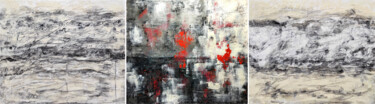 Monochrome beige and red abstract triptych Modern Trinity Pa Painting titled "Monochrome beige an…" by Maria Svetlakova, Original Art, Acrylic