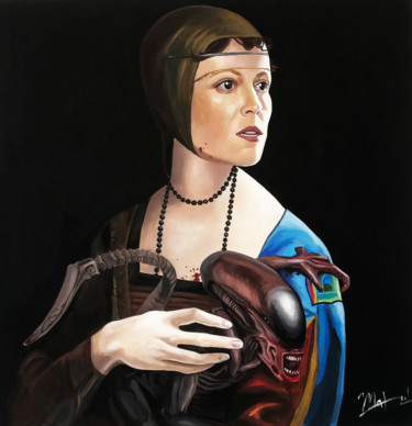 Painting titled "горностай уже не тот" by Marina Kan, Original Artwork, Acrylic Mounted on Wood Stretcher frame
