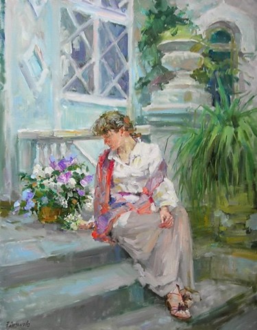 Painting titled "Букет ландышей" by Natalia Ziuzkova, Original Artwork, Oil