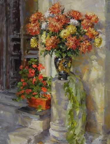 Painting titled "Старинная колонна" by Natalia Ziuzkova, Original Artwork, Oil