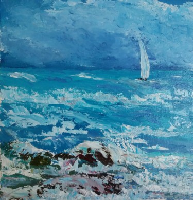 Pintura intitulada "Самотнє вітрило" por Irina Dontsova, Obras de arte originais, Óleo