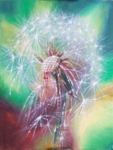 Картина под названием "одуванчик в сиянии" - Lana Hubanova, Подлинное произведение искусства, Масло