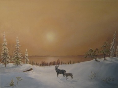 Painting titled "Янтарный закат" by Vera Volkova, Original Artwork, Oil