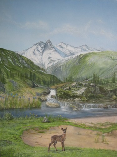 Peinture intitulée "Изумрудная долина" par Vera Volkova, Œuvre d'art originale, Huile