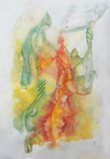 Dessin intitulée "Вращение"" par Liudmila Rybakova, Œuvre d'art originale, Aquarelle