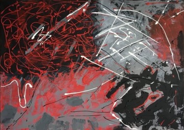 Картина под названием "Черный и красный." - Даниил Кутьин, Подлинное произведение искусства, Акрил Установлен на Деревянная…