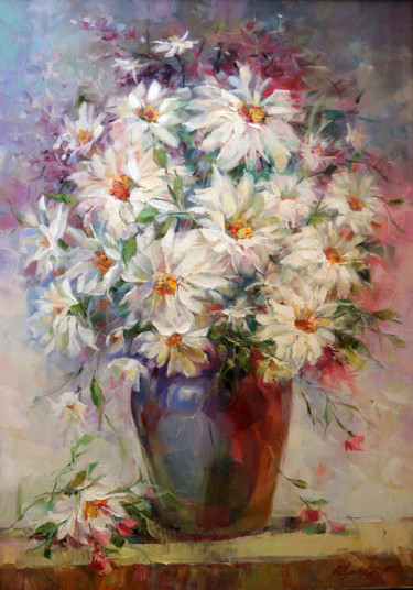 Painting titled "Ромашки" by Irina Mironova, Original Artwork, Oil