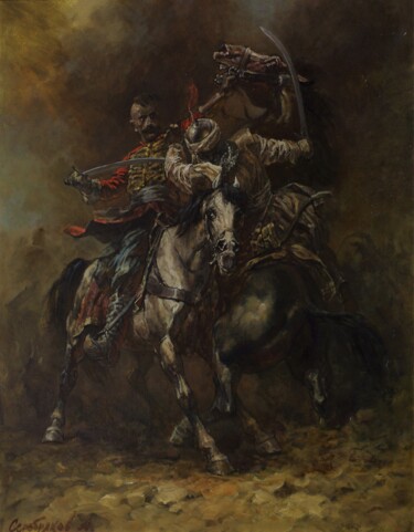 Pittura intitolato "Дуэль. Козацкие вре…" da Andrey Serebryakov, Opera d'arte originale, Olio