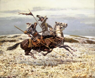 Картина под названием "Duel. Winter. Cossa…" - Andrey Serebryakov, Подлинное произведение искусства, Масло