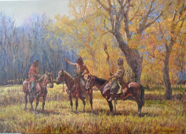 Painting titled "Казацкий дозор." by Andrey Serebryakov, Original Artwork, Oil