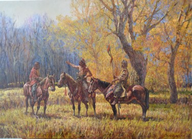 Cossack patrol. Pittura intitolato "Cossack patrol." da Andrey Serebryakov, Opera d'arte originale, Olio