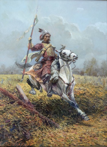 Malerei mit dem Titel "Scout. Cossack era." von Andrey Serebryakov, Original-Kunstwerk, Öl