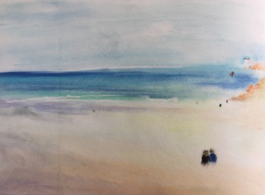 Painting titled "Plage de Portez" by Yixiao Li, Original Artwork, Pastel