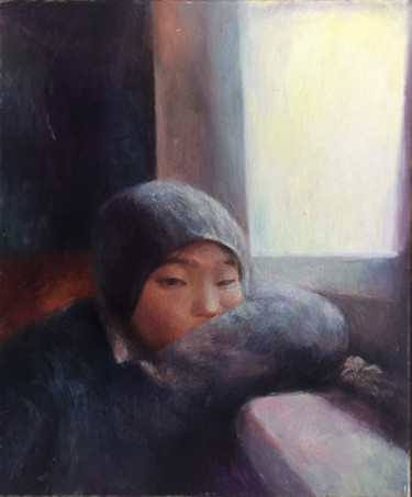 Картина под названием "Autoportrait a la f…" - Yixiao Li, Подлинное произведение искусства, Масло