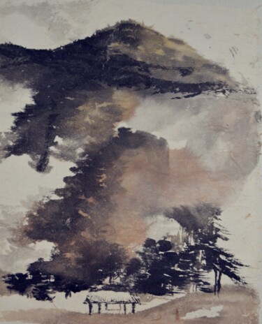 Painting titled "Paysage montagnard" by Yixiao Li, Original Artwork, Ink