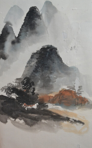 Painting titled "Les montagnes" by Yixiao Li, Original Artwork, Ink