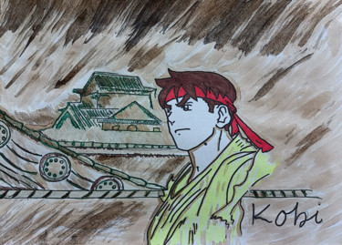 Dessin intitulée "Ryu_ Hommage à stre…" par Kobi, Œuvre d'art originale, Gouache