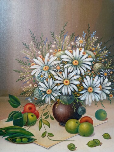Картина под названием "Букет с ромашками..." - Tatyana Kiyashko, Подлинное произведение искусства, Масло