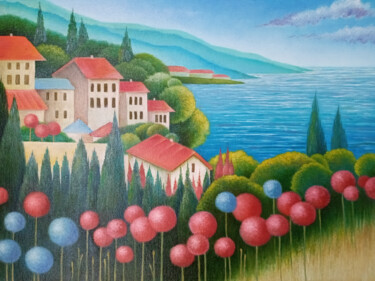 Картина под названием "Домики у моря..." - Tatyana Kiyashko, Подлинное произведение искусства, Масло