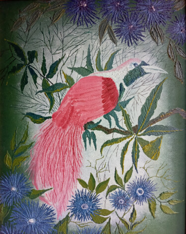 Peinture intitulée "Розовая птица" par Tatyana Kiyashko, Œuvre d'art originale, Huile