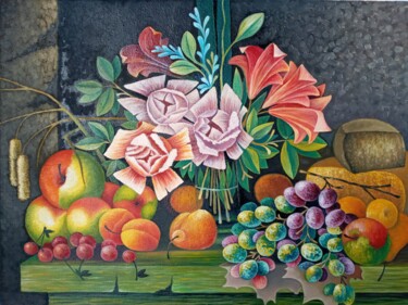 Peinture intitulée "Букет из роз..." par Tatyana Kiyashko, Œuvre d'art originale, Huile