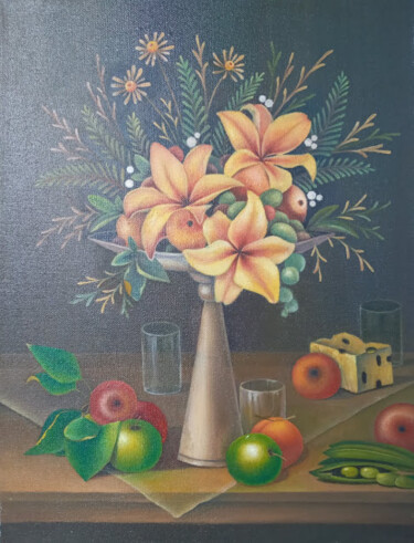 Картина под названием "Букет с лилиями...." - Tatyana Kiyashko, Подлинное произведение искусства, Масло