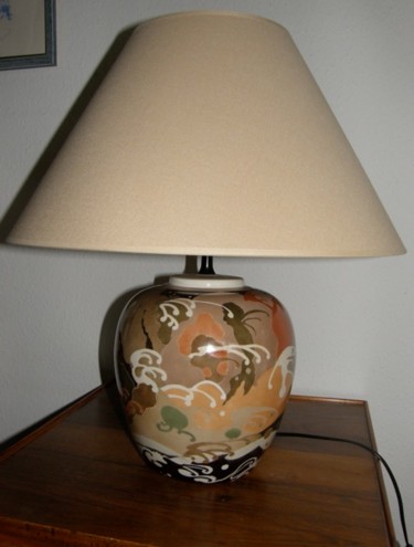 Peinture intitulée "Lampe décor Japonais" par Madeleine Golay, Œuvre d'art originale