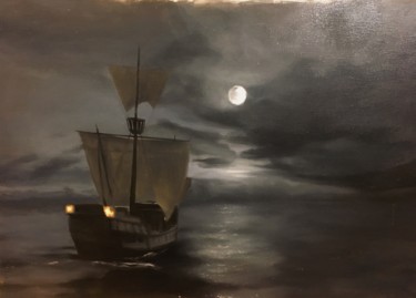 Painting titled "夜航" by Guangyu An (AnGuangyu), Original Artwork, Oil